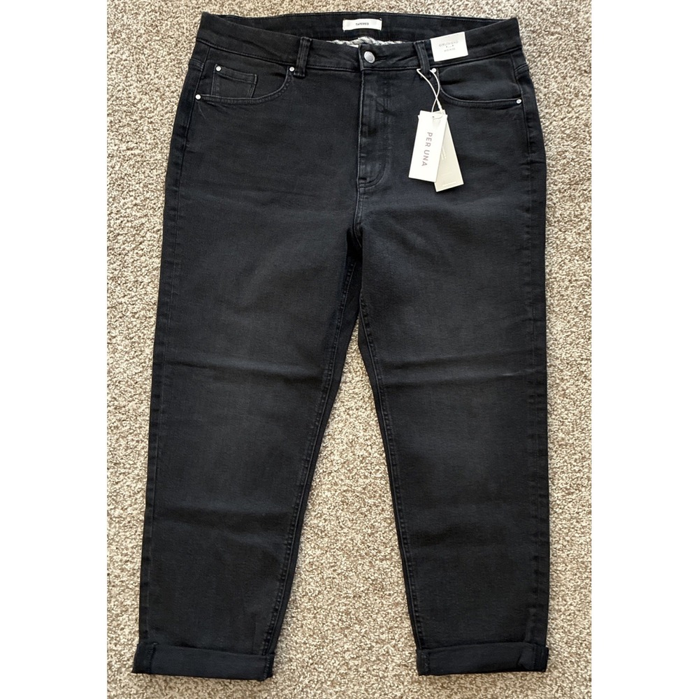 NWT M&S Per Una Black Girlfriend Jeans 18 Short Mid Rise Tapered Women's